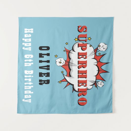 Superheld Comic Speech Bubble Boy Birthday Party Wandkleed (Voorkant (horizontaal))
