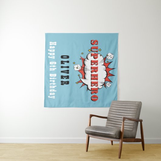 Superheld Comic Speech Bubble Boy Birthday Party Wandkleed (In Situ (horizontaal))