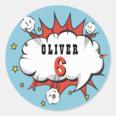 Superheld Comic Speech Bubble Boy Birthday Ronde Sticker (Voorkant)