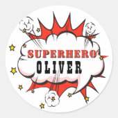 Superheld Comic Speech Bubble Boy Classic Round St Ronde Sticker (Voorkant)
