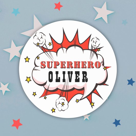 Superheld Comic Speech Bubble Boy Classic Round St Ronde Sticker