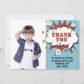 Superheld Comic Speech Bubble Boy Fotodag Bedankkaart (Voorkant)