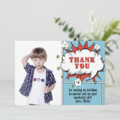 Superheld Comic Speech Bubble Boy Fotodag Bedankkaart (Staand voorkant)