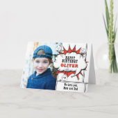 Superheld Comic Speech Bubble Boy Fotodag Kaart (Voorkant)