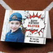 Superheld Comic Speech Bubble Boy Fotodag Kaart