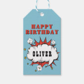 Superheld Comic Speech Bubble Boy Happy Birthday Cadeaulabel (Voorkant)