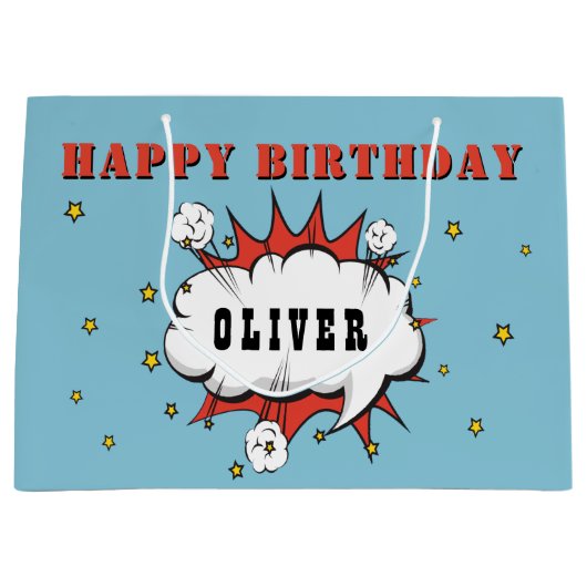 Superheld Comic Speech Bubble Boy Happy Birthday Groot Cadeauzakje (Voorkant)