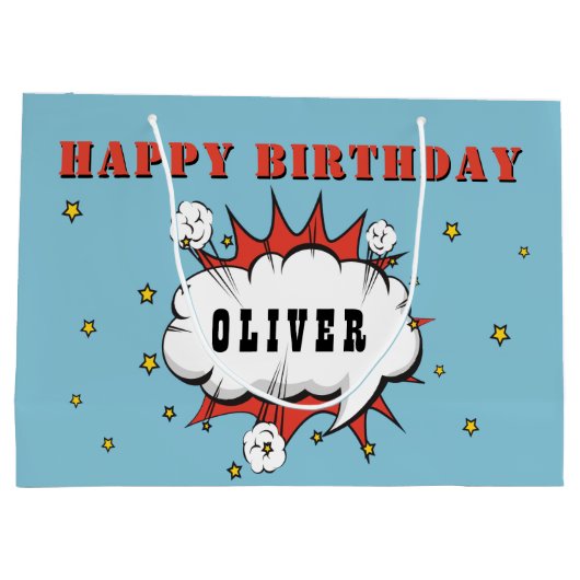 Superheld Comic Speech Bubble Boy Happy Birthday Groot Cadeauzakje (Achterkant)