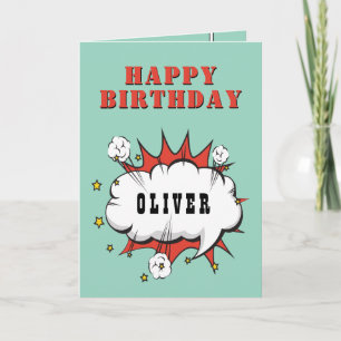 Superheld Comic Speech Bubble Boy Happy Birthday Kaart