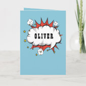 Superheld Comic Speech Bubble Boy Happy Birthday Kaart (Achterkant)