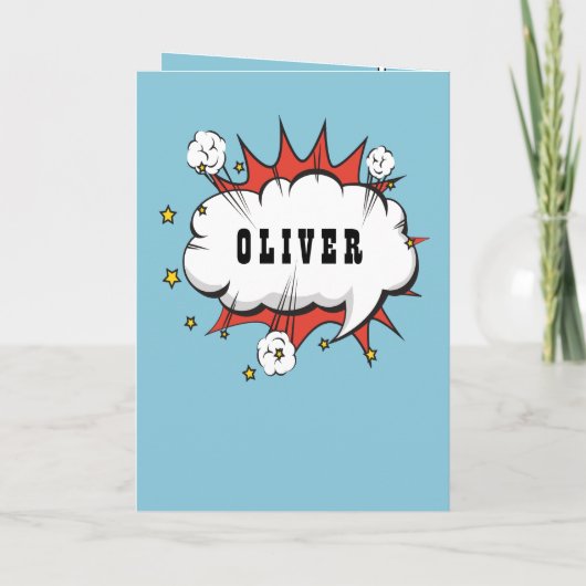 Superheld Comic Speech Bubble Boy Happy Birthday Kaart (Achterkant)