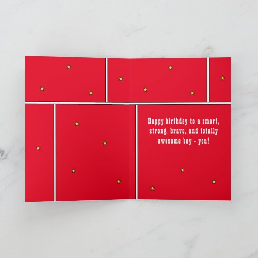 Superheld Comic Speech Bubble Boy Happy Birthday Kaart (Binnen)