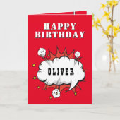 Superheld Comic Speech Bubble Boy Happy Birthday Kaart (Gele Bloem)