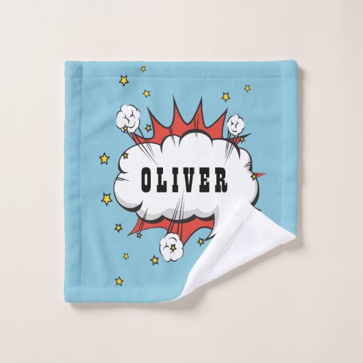 Superheld Comic Speech Bubble Boy Naam Bad Handdoek (Wasdoekje)