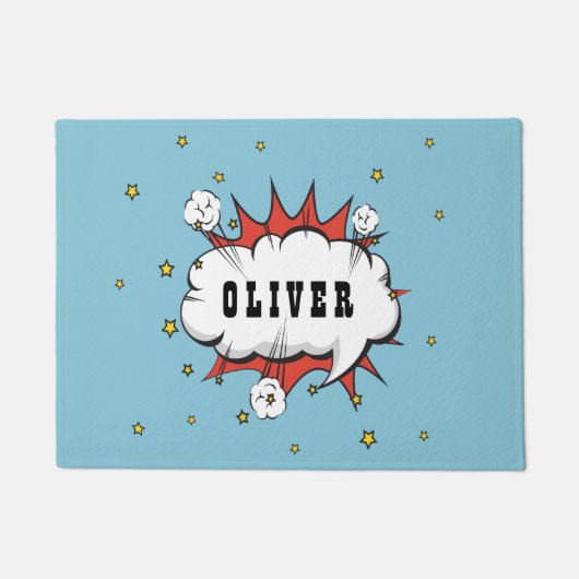 Superheld Comic Speech Bubble Boy Naam Deurmat (Voorkant)