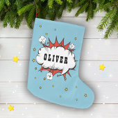 Superheld Comic Speech Bubble Boy Naam Grote Kerstsok