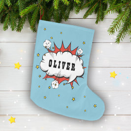 Superheld Comic Speech Bubble Boy Naam Grote Kerstsok