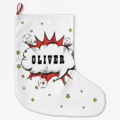 Superheld Comic Speech Bubble Boy Naam Grote Kerstsok (Voorkant)