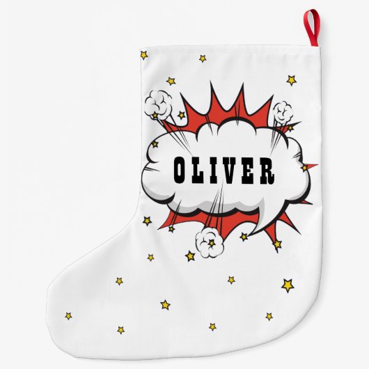 Superheld Comic Speech Bubble Boy Naam Grote Kerstsok (Achterkant)