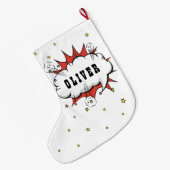 Superheld Comic Speech Bubble Boy Naam Grote Kerstsok (Achterkant (Hangend))