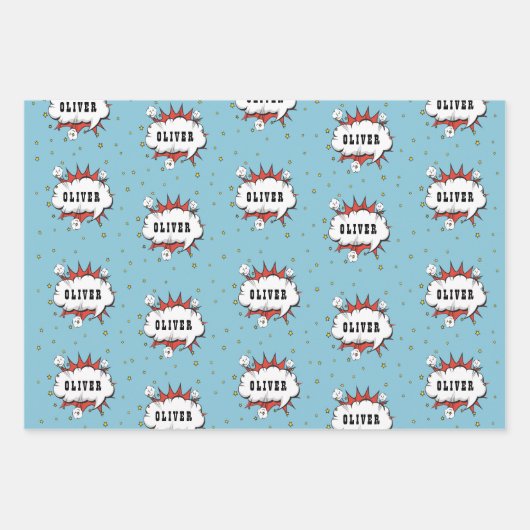 Superheld Comic Speech Bubble Boy Naam Inpakpapier Vel (Voorkant 3)