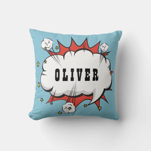 Superheld Comic Speech Bubble Boy Naam Kussen (Voorkant)