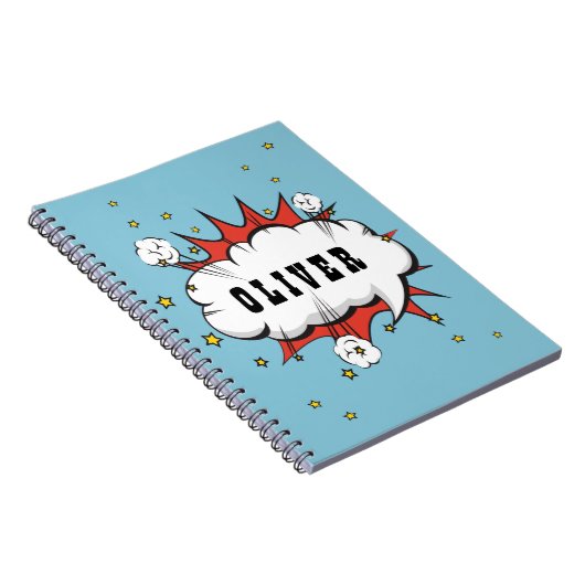 Superheld Comic Speech Bubble Boy Naam Notitieboek (Rechterzijde)