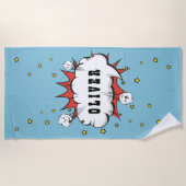 Superheld Comic Speech Bubble Boy Naam Strandlaken (Voorkant)