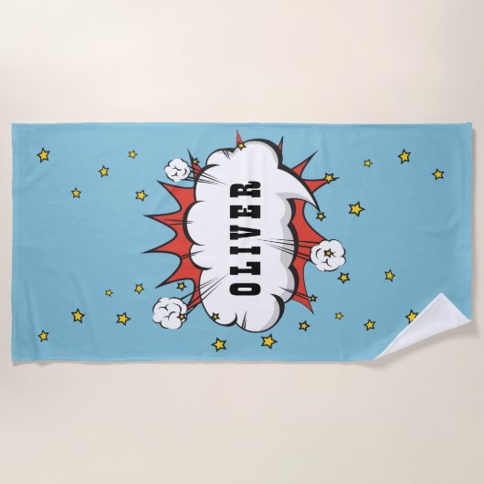 Superheld Comic Speech Bubble Boy Naam Strandlaken (Voorkant)