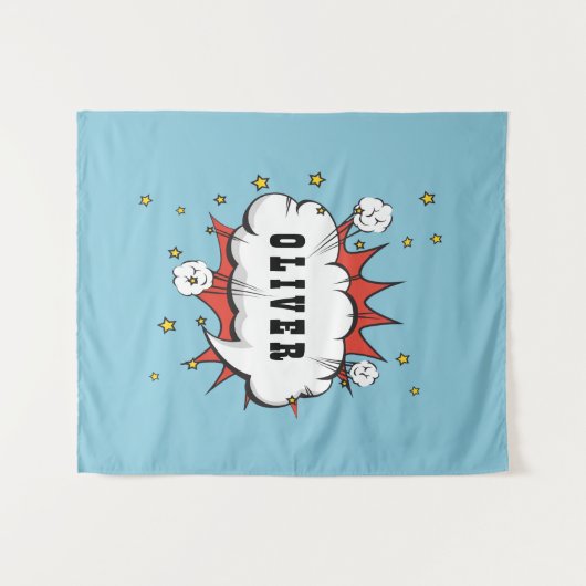 Superheld Comic Speech Bubble Boy Naam Wandkleed (Voorkant (horizontaal))