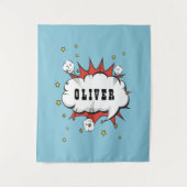 Superheld Comic Speech Bubble Boy Naam Wandkleed (Voorkant)