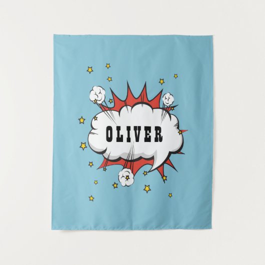 Superheld Comic Speech Bubble Boy Naam Wandkleed (Voorkant)