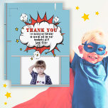 Superheld Comic Speech Bubble Foto Briefkaart<br><div class="desc">Superheld Comic Speech Bubble Dank u voor het Briefkaart van Birthday. Voeg uw foto,  bericht en naam toe. Fun cartoon verjaardag bedankt voor jongens.</div>