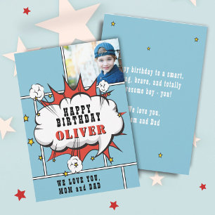 Superheld Comic Speech Bubble Photo Birthday Card