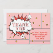 Superheld Comic Speech Bubble Pink Girl Birthday Bedankkaart (Voorkant)