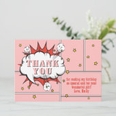Superheld Comic Speech Bubble Pink Girl Birthday Bedankkaart (Staand voorkant)