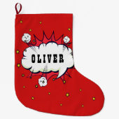 Superheld Comic Speech Bubble Red Boy Naam Grote Kerstsok (Voorkant)