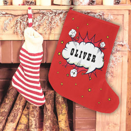 Superheld Comic Speech Bubble Red Boy Naam Grote Kerstsok