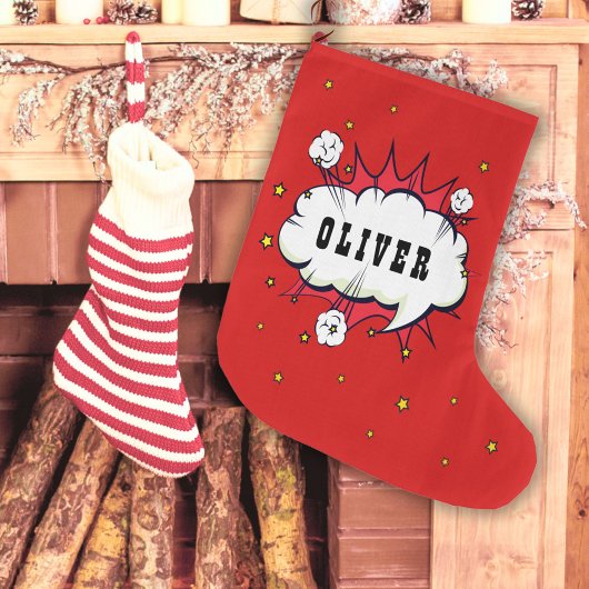 Superheld Comic Speech Bubble Red Boy Naam Grote Kerstsok