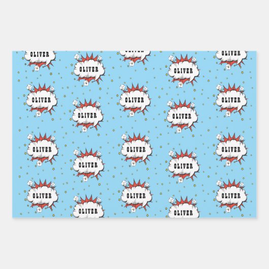 Superheld Comic Speech Bubble Red Boy Naam Inpakpapier Vel (Voorkant 3)