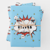 Superheld Comic Speech Bubble Red Boy Naam Inpakpapier Vel (In situ)