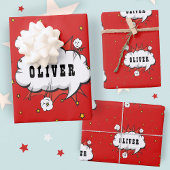 Superheld Comic Speech Bubble Red Boy Naam Inpakpapier Vel