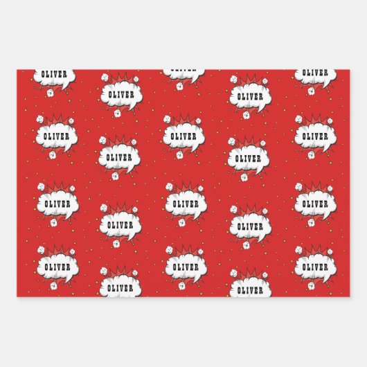 Superheld Comic Speech Bubble Red Boy Naam Inpakpapier Vel (Voorkant 2)