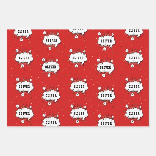 Superheld Comic Speech Bubble Red Boy Naam Inpakpapier Vel (Voorkant 2)