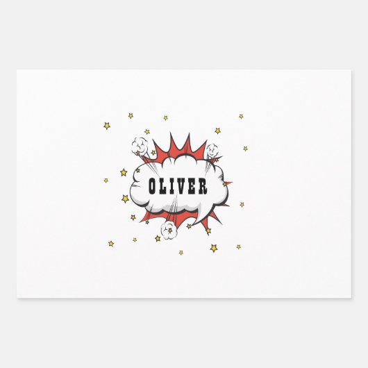 Superheld Comic Speech Bubble Red Boy Naam Inpakpapier Vel (Voorkant)