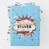 Superheld Comic Speech Bubble Red Boy Naam Inpakpapier Vel (In situ)