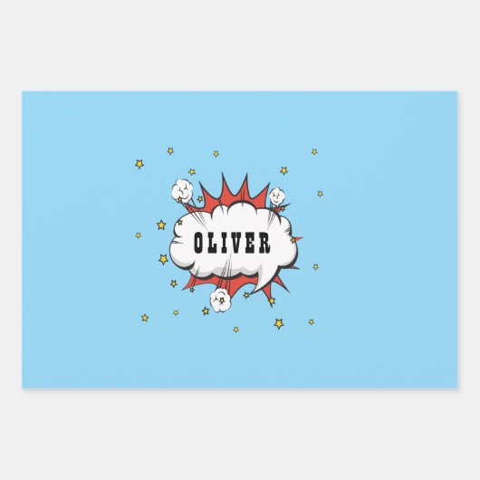 Superheld Comic Speech Bubble Red Boy Naam Inpakpapier Vel (Voorkant)