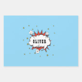 Superheld Comic Speech Bubble Rode Jongen Naam Inpakpapier Vel (Voorkant)