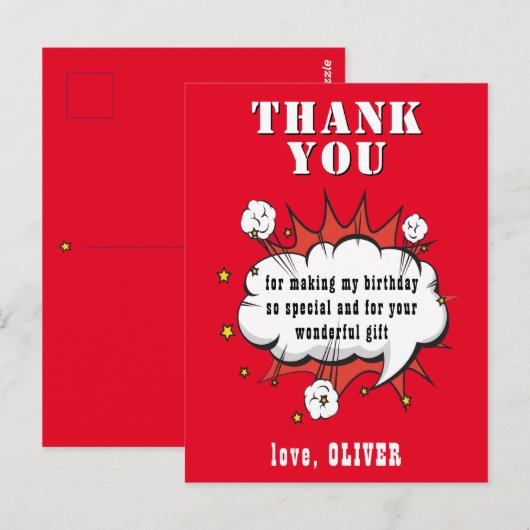 Superheld Comic Speech Cloud Birthday Hartelijk da Briefkaart (Voorkant / Achterkant)