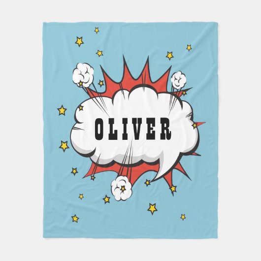 Superheld Comic Speech Cloud Boy Naam Fleece Deken (Voorkant)